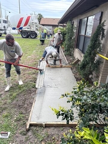 The Graham Concrete crew pouring a walkway