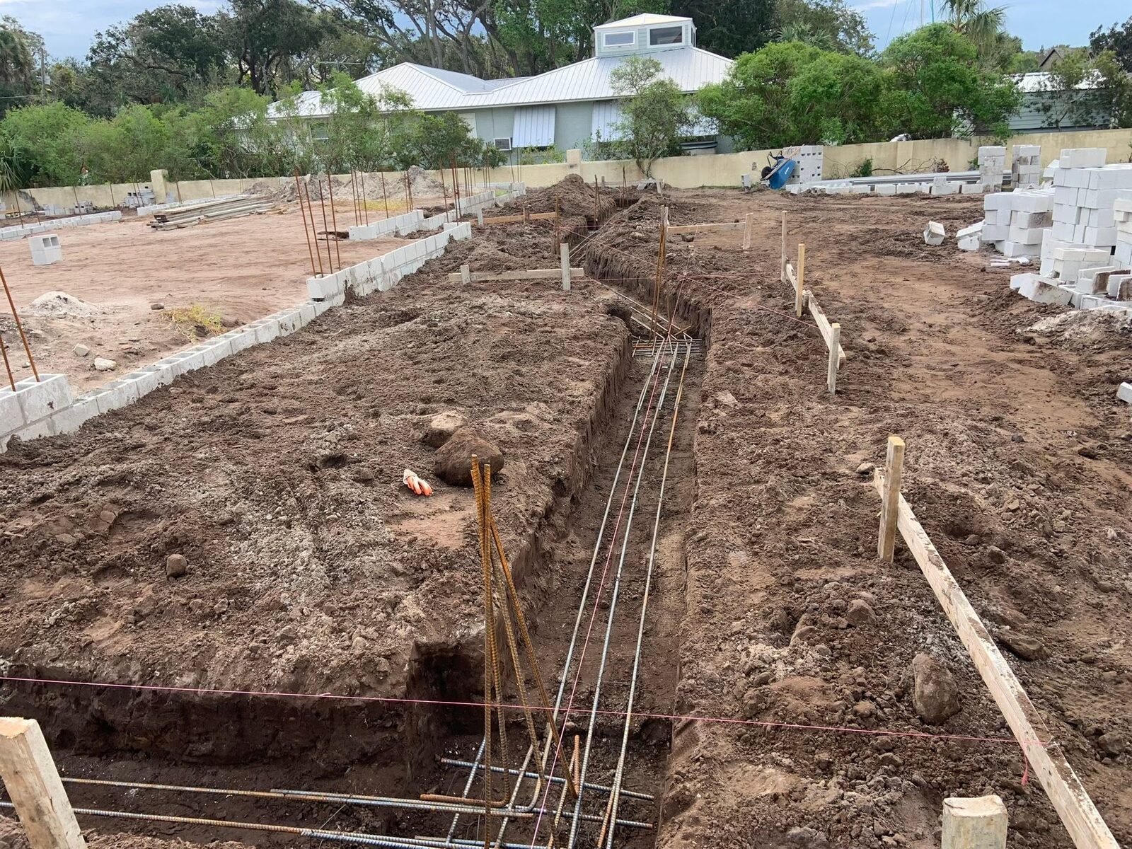 Footing excavation and foundation prep