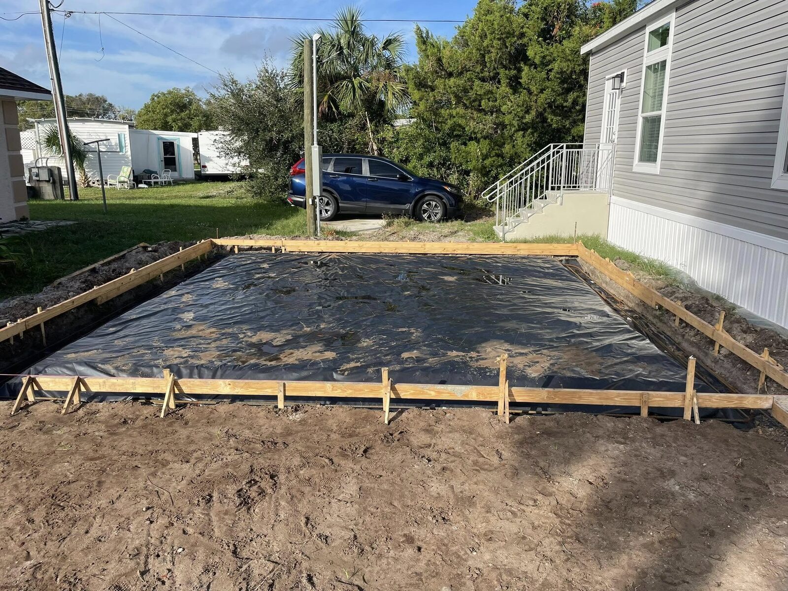 Concrete slab beside a home