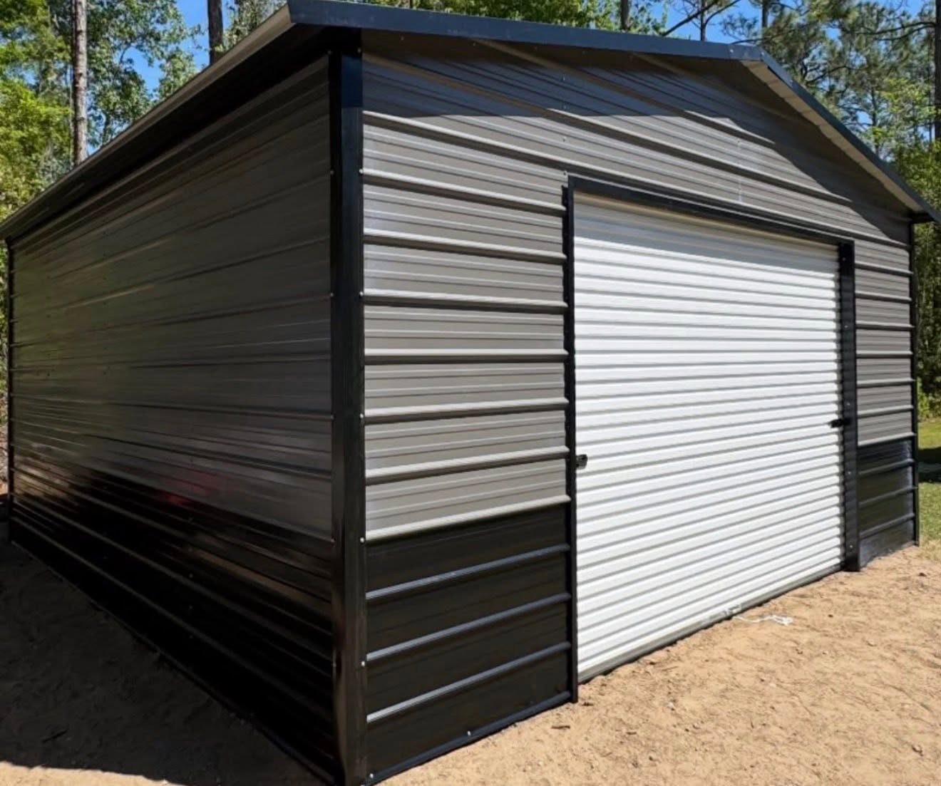 Metal garage on a concrete foundation