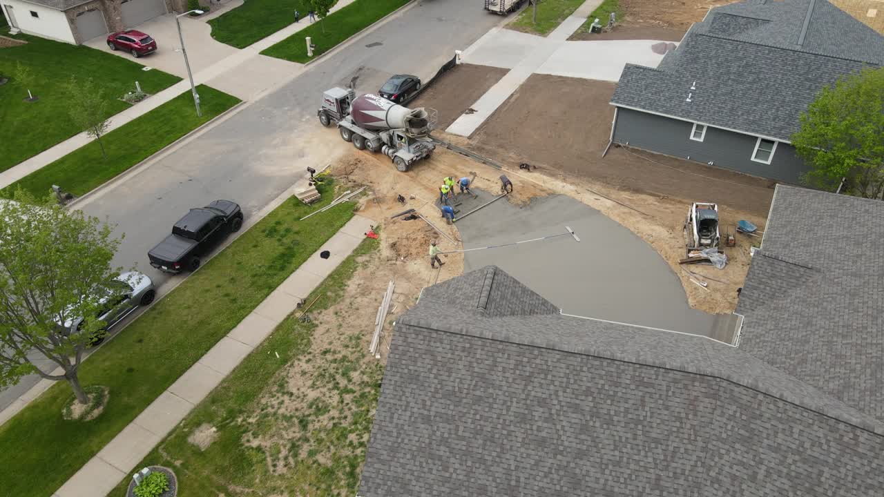 Freshly poured residential concrete driveway